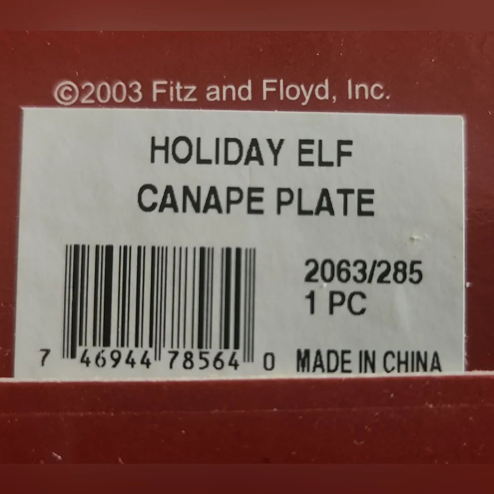 Fitz and Floyd Holiday Elf Handcrafted Canape Plate